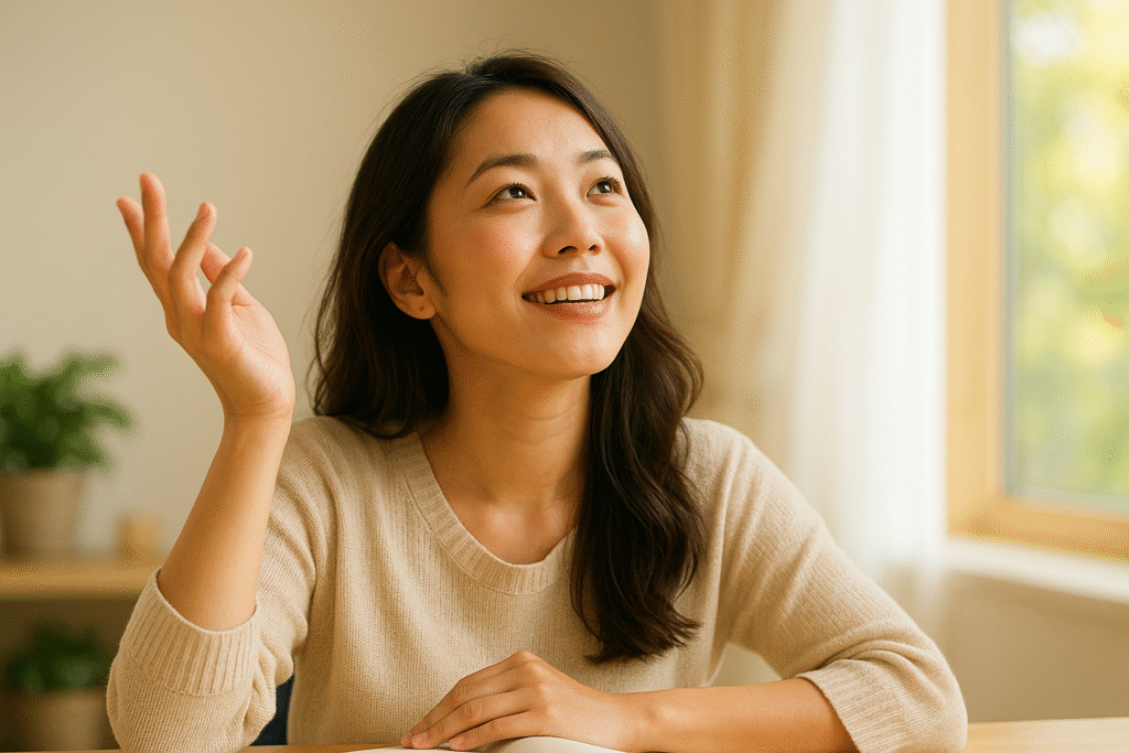 叶った瞬間の映像を「細部まで」再現してワクワクしている女性の画像