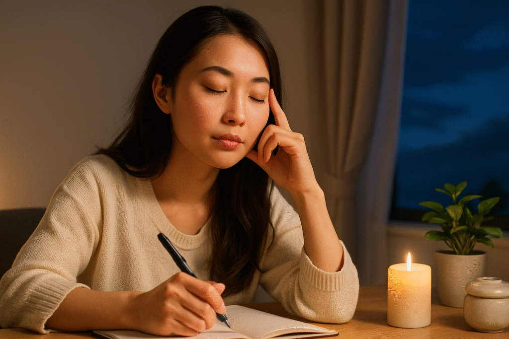 本当は、どんな形で、どんな気持ちでこの状況を乗り越えたいのか?ワクワクする望みを考えている女性の画像