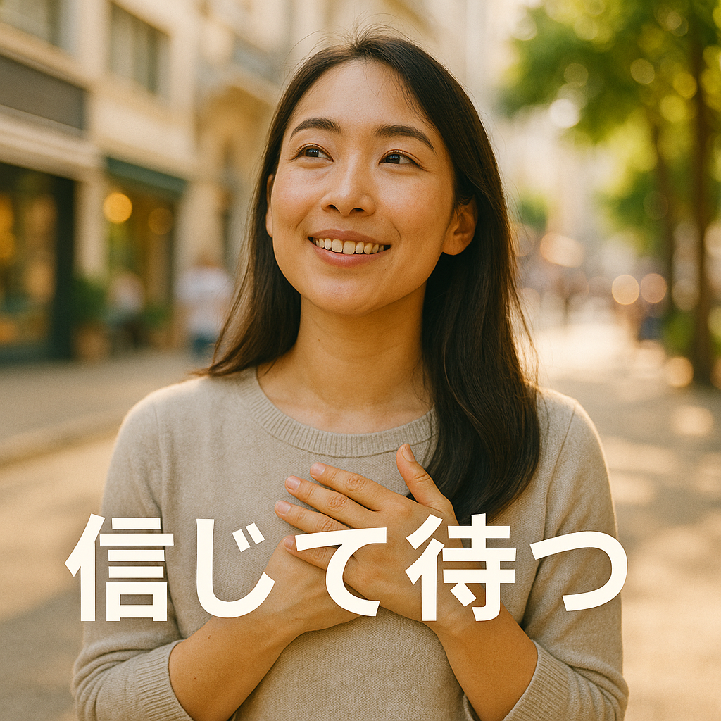 引き寄せの法則を実践してステップ4の信じて待つ(執着せず手放す)を意識している女性の画像