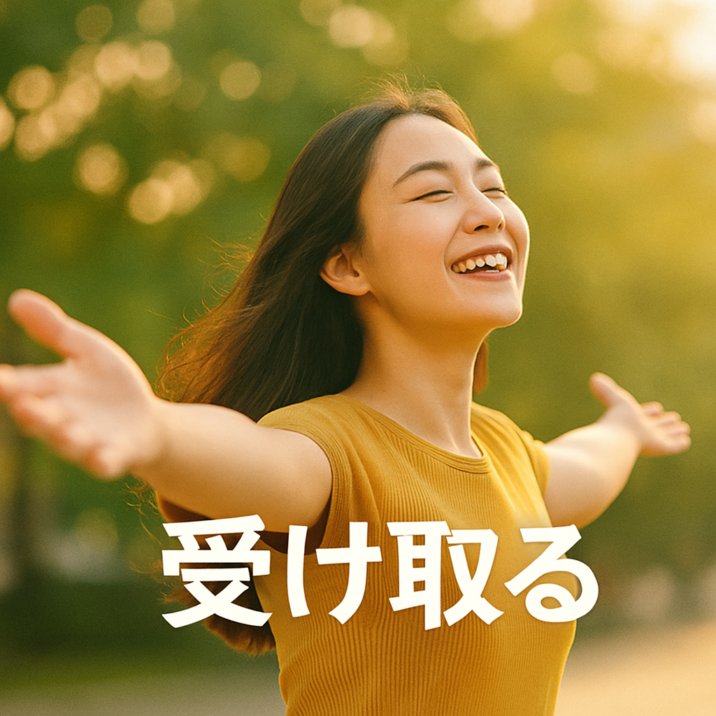 素直に受け取る。流れに乗って行動し受け取る準備を整えている女性の画像。