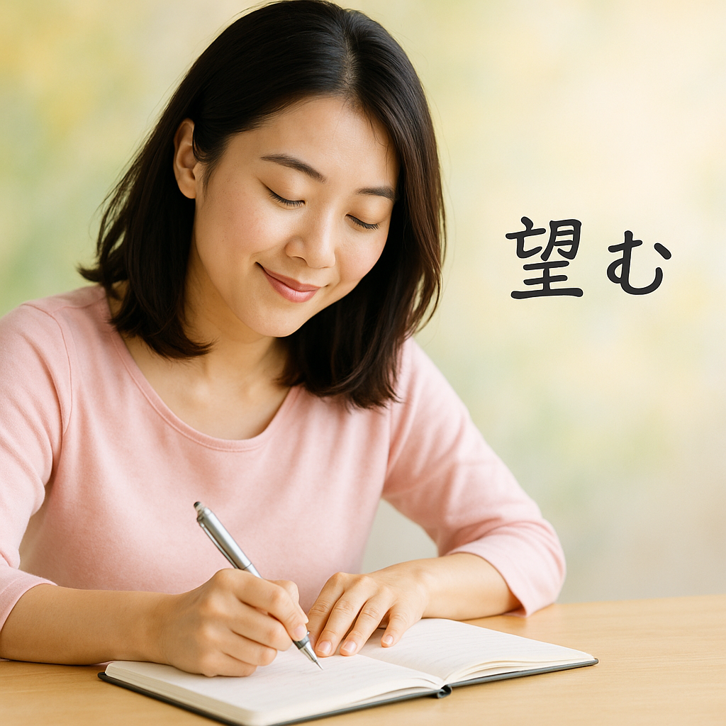 引き寄せの法則ステップ6のうちのステップ1、望みを具体化するるためにノートに書いている女性の画像