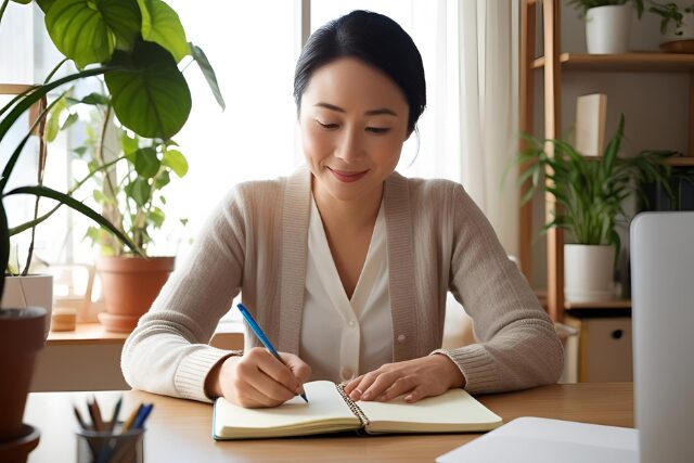 「理想の自分」について毎日ノートに書くワークを続ける女性