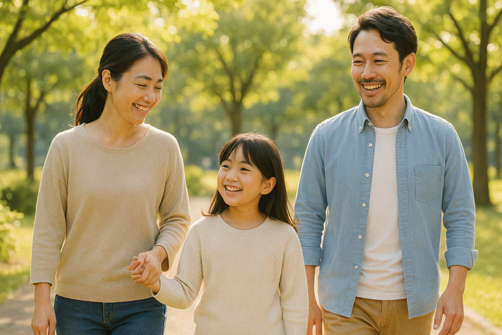 エンジェルナンバー3333を何度もみることで「三位一体の調和」「内なるバランスの回復」などに気が付き自分と向き合い、家族との関り方も良くなった女性と家族の画像