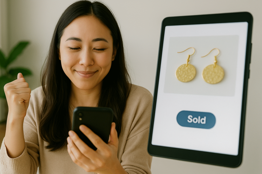 まさか売れるなんて思ってなかったが、それでも、「行動してやってよかった」と喜んでいる女性の画像。