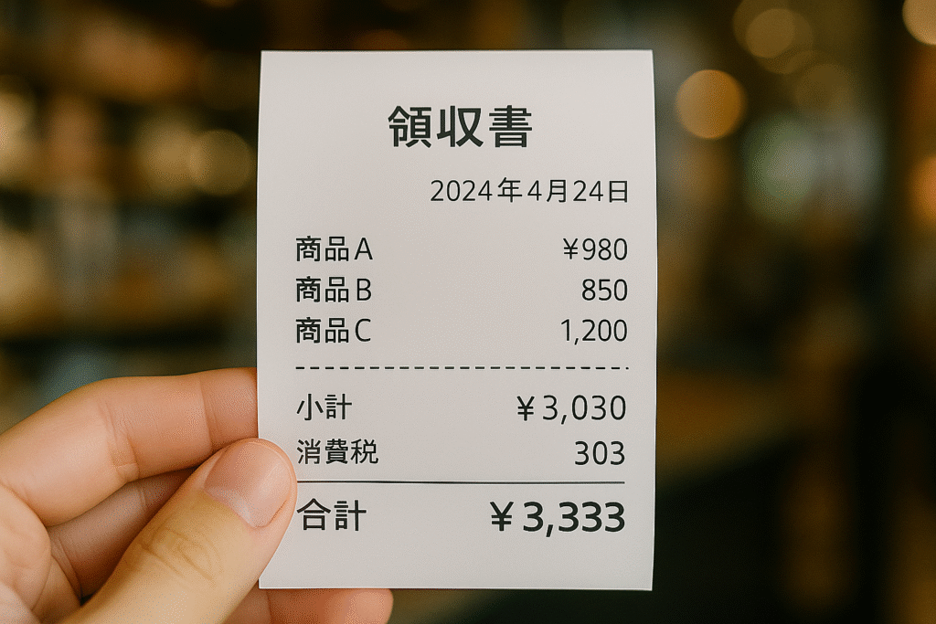 偶然受け取ったレシートの合計金額が3,333円だった画像