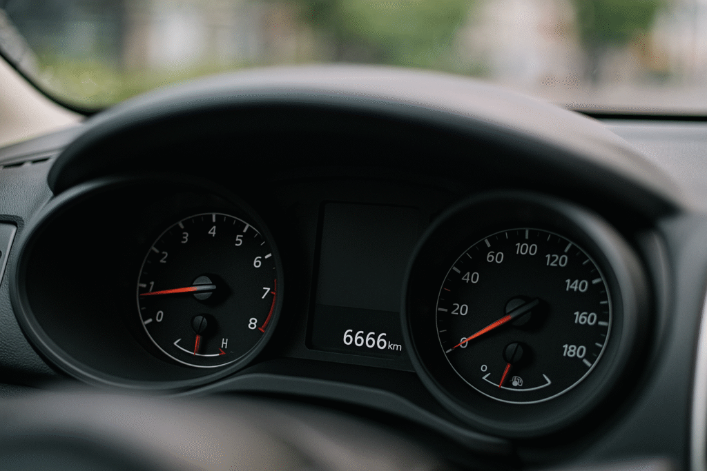 車のメーターも6のゾロ目。
6666kmになっている車のメーターの画像。